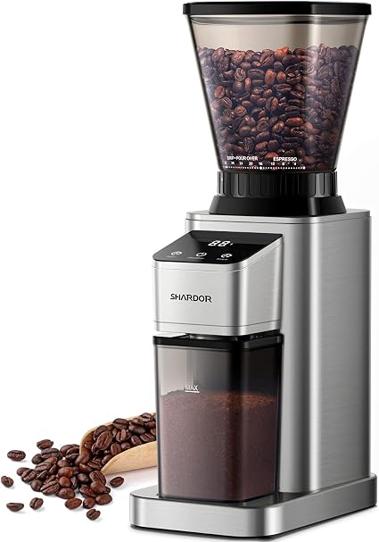 SHARDOR Conical Burr Coffee Grinder, Anti-Static, 48 Grind Settings, Silver